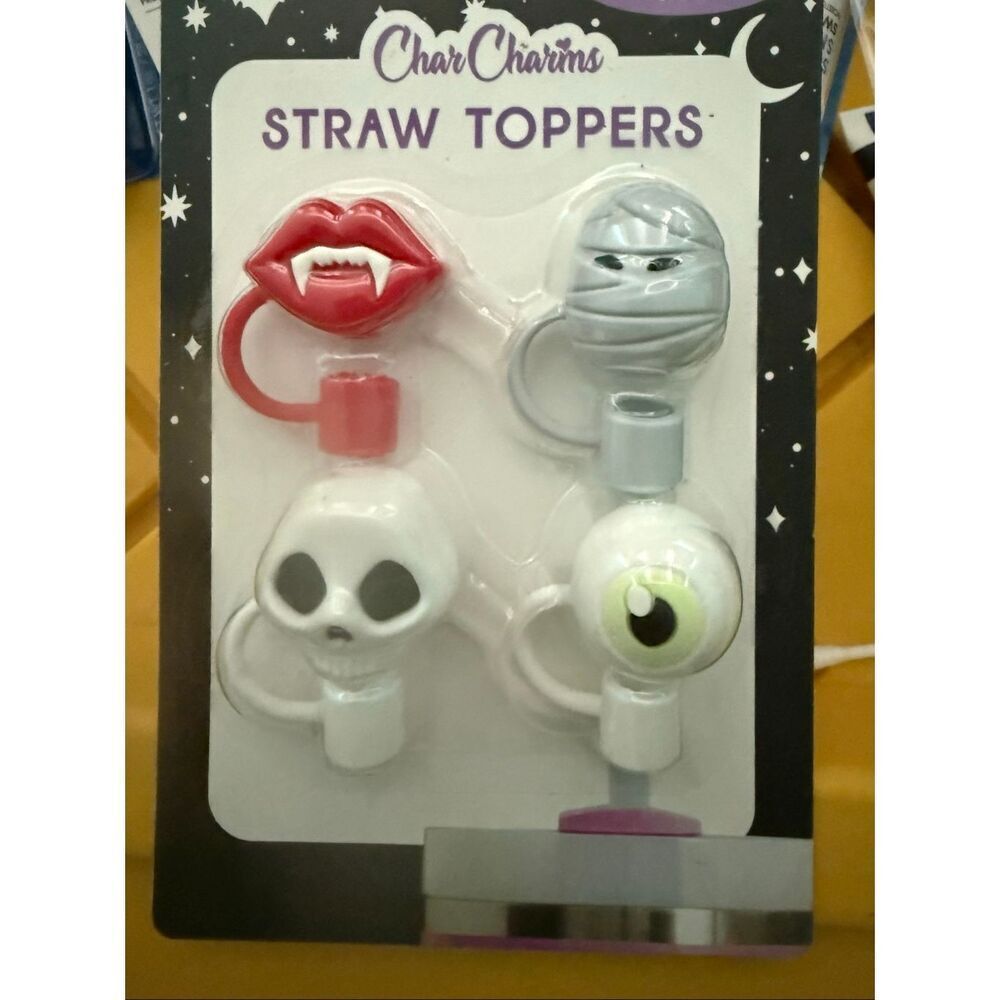 Char Charms Straw Toppers 4 Pack Spooky Straw Toppers  for Stanley Cups